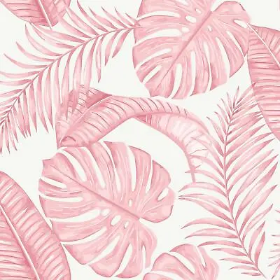 £14.45 • Buy Muriva Skinnydip London Dominica Tropical Palm Leaf Wallpaper Pink 180522