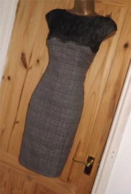 Smart Check Tweed Lace Galaxy Pencil Wiggle Fitted Shift Office Work Dress Sz 16 • £23