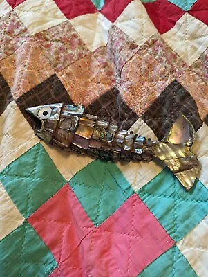 Vintage Bar Tool Articulated Fish Abalone Shell Bottle Opener MCM • $28