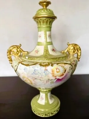 Antique 14  Royal Bonn Franz Anton Mehlem Gilded Hand Painted Porcelain Urn Vase • $249