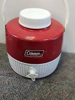 Vintage Coleman Red White Water Insulated Cooler Jug Steel Plastic Cup USA • $11.25