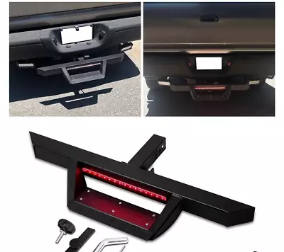 For 2  Tow Trailer Receiver Black Hitch Step Bar Bumper Guard W/led Brake Light • $115.29