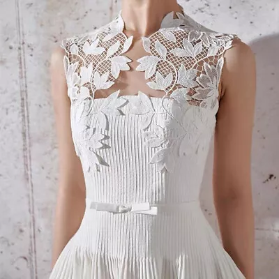 Women Ladies White Lace Stitching High Waist A-line Dress Sleeveless Party Dress • $48.53