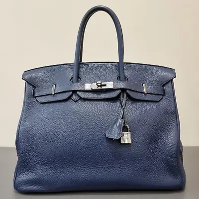 $13000 • Buy Hermes Birkin 35 Clemence Blue Sapphire Palladium Hardware Handbag