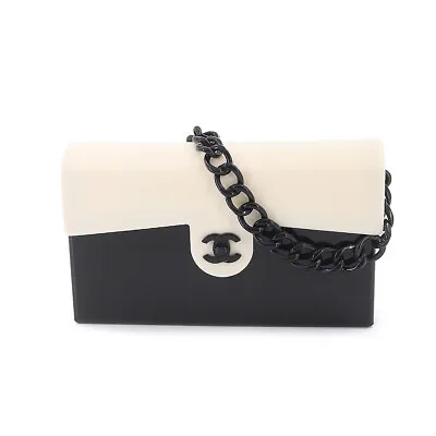 CHANEL Chain Shoulder Bag Plastic Black White Vintage Purse 90204121 • $5034.25