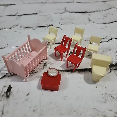 Vintage 50's Marx Dollhouse Furniture Lot Of 8 Pieces Crib Chairs Bathroom Scale • $34.99