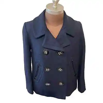 Milly Of New York Classic Navy Blue & Black Double Breasted Wool Pea Coat Size 4 • $89