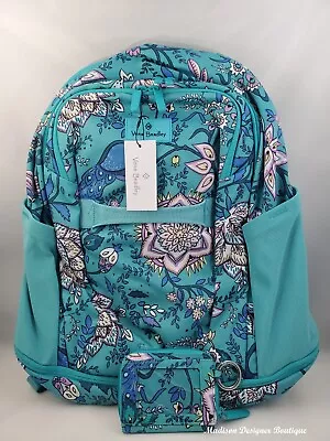 NWT Vera Bradley Lighten Up Adventure Travel Backpack & Wallet Peacock Garden • $155