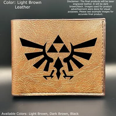 Custom Engraved ZELDA LINK TRI FORCE Leather Bifold Wallet - 3 Color Choices • $22