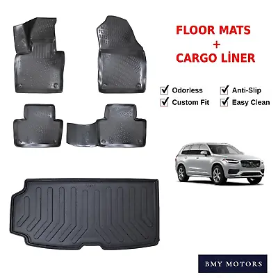 Floor Mats + Cargo Trunk Liner For Volvo XC90 2016-2024 7 SEATS Waterproof SET • $129.90