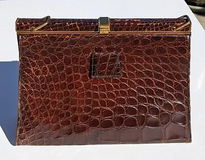 Vintage Mark Cross Bag  Brown Alligator W/ Gold Hardware 1950s • $60