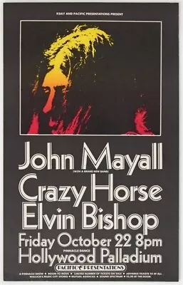 John Mayall Crazy Horse Elvin Bishop Hollywood Palladium 1971 Concert Poster • $80