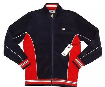 Fila Men's Velour Track Jacket Peacoat / Red With Accent White Stripes Size M • $49.99