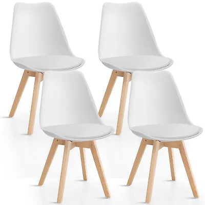 Set Of 4 Mid Century Dining Chairs Modern DSW Armless Side Chair Wood Legs White • $119.49