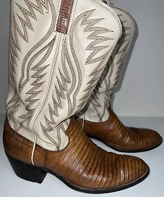 Mens Vintage Dan Post Light Brown Beige Lizard Cowboy Boots US Size 10 • $20