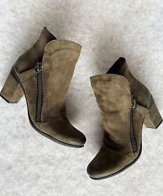 Bueno Women's Double Zip Burnished Army Green Ankle Boot  Yountville  Size 37B • $100