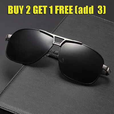 Mens Polarized Sunglasses Classic Black Pilot Style Sun Glasses UV400 Protection • £6.85