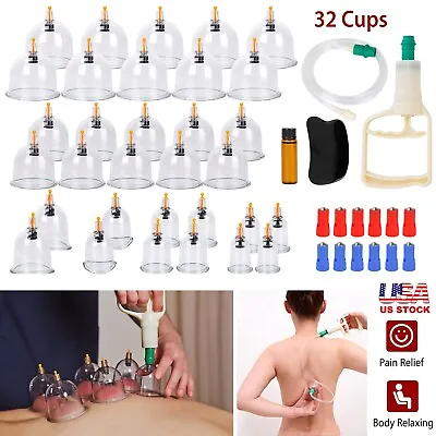 32 Cups Cupping Set Chinese Massage Medical Body Healthy Therapy Vacuum Suction • $26.49