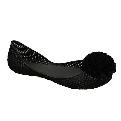 M Melissa Black Jellies Ballet Flats Shoes Slip On Flower Accent Women's Size 7 • $25