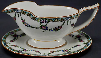 Minton B935 Pattern Floral Rose Garland Gravy Boat & Under Tray C. 1891 - 1920 • $100