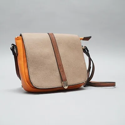 L. Credi Crossbody Bag Faux Leather Orange Beige Braun Shoulder Bag • £59.03
