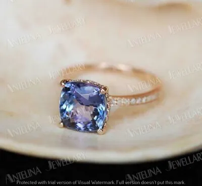 2.25 Ct Cushion Cut Tanzanite Solitaire Engagement Ring In 14K Rose Gold Finish  • $94.34