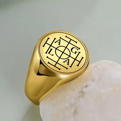 Solomon Kabbalah Amulet Wheel Of Fortune Protect Seal Men Ring Stainless Steel • $8.29