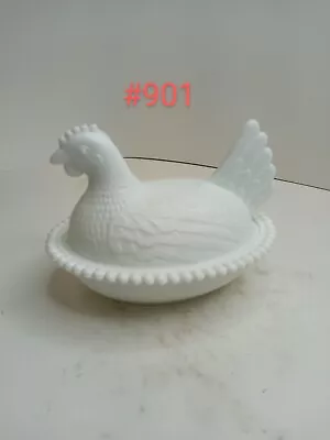 Vintage Indiana Glass Hen Chicken On Nest Candy Dish White Milk Glass • $20