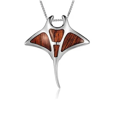 Sterling Silver 925 Manta Ray Hawaiian Koa Wood Jewelry Pendant Necklace Set • $62