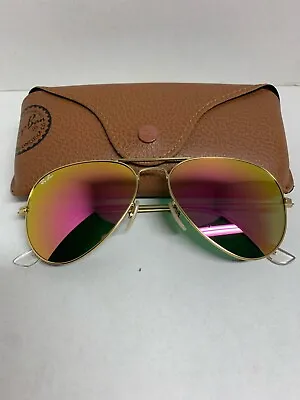Ray-Ban Aviator Sunglasses 112/1Q RB3025 58mm Gold Frame With Pink Yellow Flash • $1.25