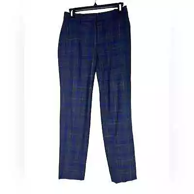 M.M. LaFleur Blue Tartan Plaid The Mejia Pant Washable Wool Twill Size 0 • £42.76