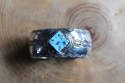 Turquoise & Stamped Nickel Silver Cuff Bracelet Navajo • £63.24