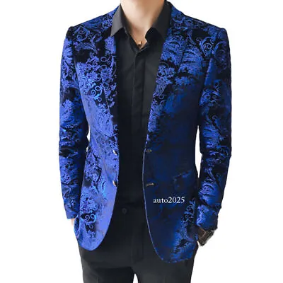 Men Velvet Suit Blazer Prom Dress Jacket Stage Double Buttons Party Coat Tops • $59.99