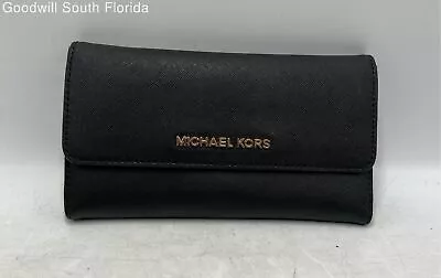Michael Kors Womens Black Leather Multi-Slot Card Holder Trifold Wallet • $25.99