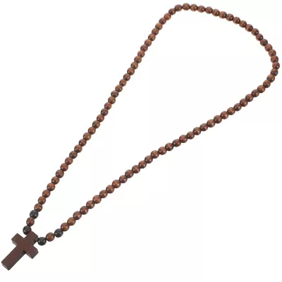 Wooden Cross Necklace For Men Beaded Chain Necklace Rosary Trendy Necklace • $5.50