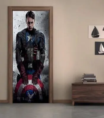 Captain America DOOR WRAP Decal Sticker Wall Mural Personalized NAME Marvel D23 • £19.59