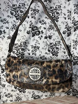 Kate Landry Leopard Print Baguette Handbag Brown Black Sig. Logo In Pewter • £13.98