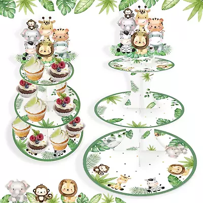 3 Tiers Safari Jungle Cupcake Stand Baby Shower Birthday Party Decorations Card • $21.99