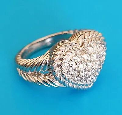 Judith Ripka Sterling Silver QVC Diamonique CZ Heart Ring Rope Twist - Size O • £49.80