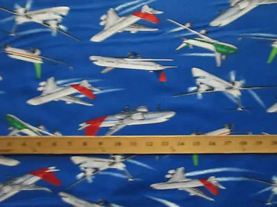 Vintage Airplanes Fighter Airplane Blue Cotton Fabric Fq • $3.57