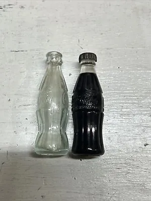 Pair Of VINTAGE FULL MINI 2.5 INCH COCA COLA Bottles One Glass One Plastic • $25