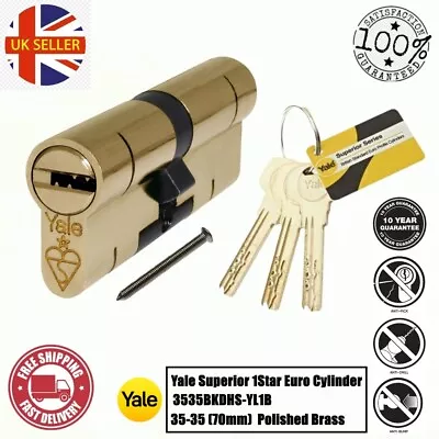 Yale High-Security 1Star Euro Cylinder Door Lock Security Key UPVC Brass 70mm • £15.95