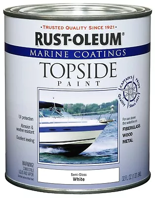 Rust-Oleum 207000 Marine Coatings Topside Paint Quart Semi-Gloss White 32 Fl Oz • $36.99