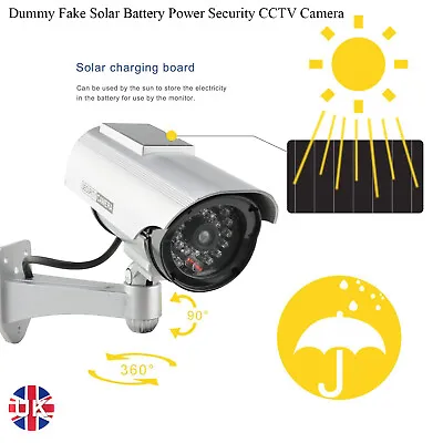 Dummy Fake Solar Battery Power Security CCTV Camera With Flashing LED Light • £7.49