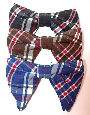 Lot Of 3 Vintage Madras Plaid Clip On Bow Ties Royal Rust Resistant Pre-Tied • $17.95
