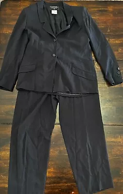 Authentic CHANEL Boutique 2 Piece Black Wool Pant Suit Size 42 • $500