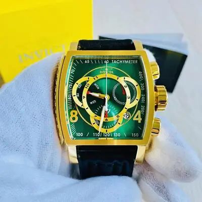 Invicta Men's S1 Rally Multifunction Quartz Green Gold Dial Leather Band Watch • $79.99