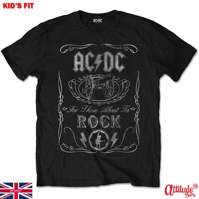£13.95 • Buy ACDC Kids T Shirts-AC DC Official-ACDC Cannon Swig-For Those About To Rock Tees