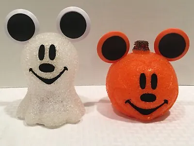 Disney Mickey Mouse Ghost & Pumpkin Light Ups Melted Plastic Battery Operated • $23.89