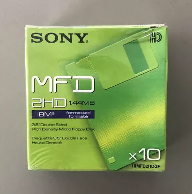 SONY MFD 2HD 1.44MB IBM Formatted 3.5 Double Sided HD Micro Floppy Disc -10 Pack • £14.99